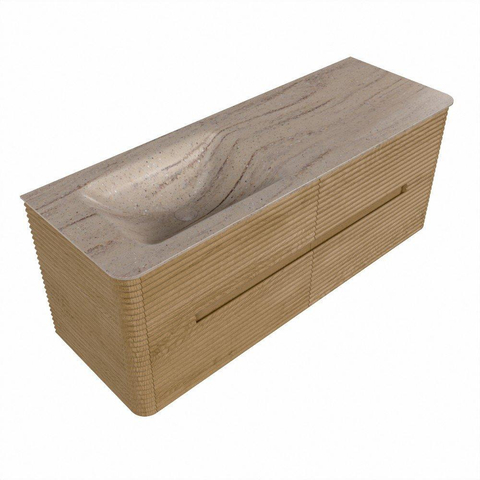 Mondiaz CIRO-DLUX Badkamermeubelset - 130x45x50cm - Solid surface wastafel Saba - 1 wasbak Links - 1 kraangat - 4 lades - Oak SW1531184