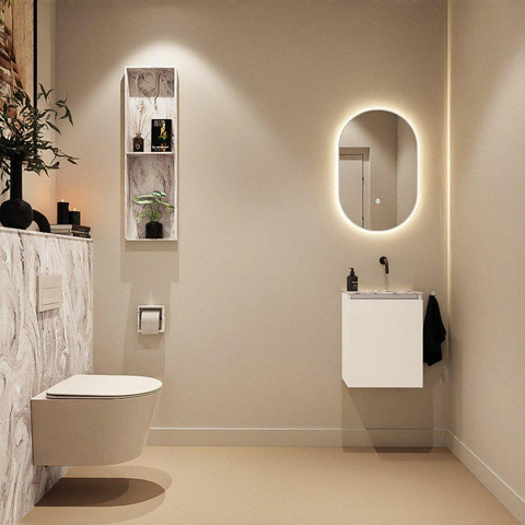 MONDIAZ TURE-DLUX Meuble de toilette 40 cm Talc. EDEN lavabo Glace position à droite. Sans trou de robinet. SW1103079