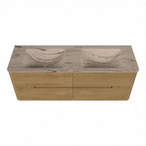 Mondiaz CIRO-DLUX Ensemble de meubles de salle de bains - 140x45x50cm - Plan vasque Solid surface Arena - 2 vasques Double - 2 trous de robinet - 4 tiroirs - Chêne SW1531347