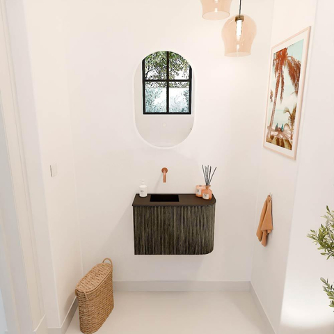 Mondiaz JOYA 61.6cm meuble de toilette - arrondi droit couleur Shadow - Vasque FAYE position Gauche Sans trou de robinet couleur Urban. SW1421521