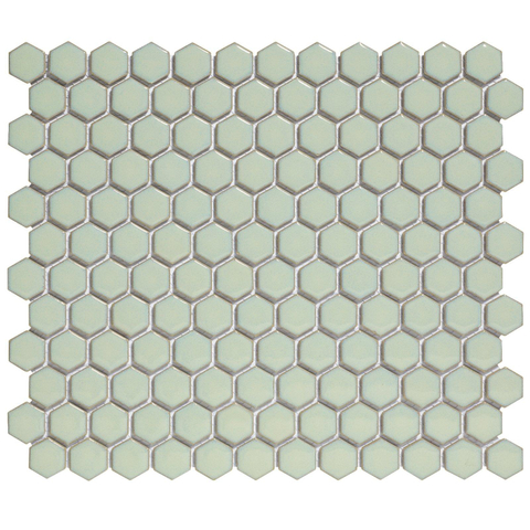 The Mosaic Factory Barcelona mozaïektegel - 26x30cm - 6mm - hexagon - glans soft green (groen) SW207144