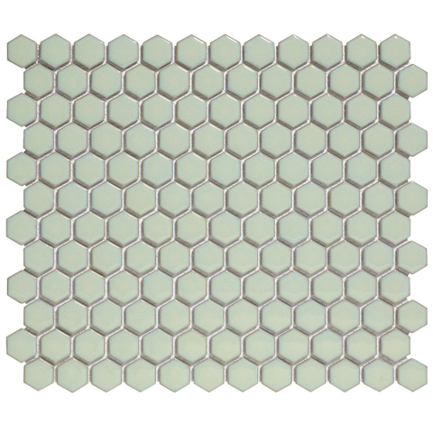 The Mosaic Factory Barcelona mozaïektegel - 26x30cm - wandtegel - Zeshoek/Hexagon - Porselein Soft Green with Edge Glans SW207144