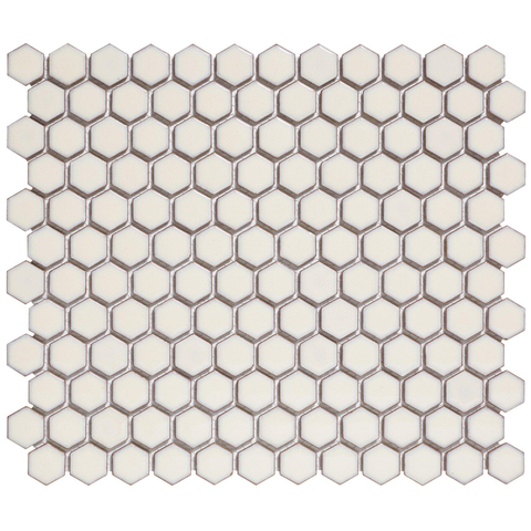 La mosaïque Mosaic Factory Barcelona - 26x30cm - carrelage mural - Hexagone/Hexagone - Porcelaine Blanc Doux avec bord Brillant SW207140