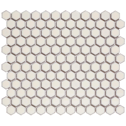 The Mosaic Factory Barcelona mozaïektegel - 26x30cm - wandtegel - Zeshoek/Hexagon - Porselein Soft White with edge Glans SW207140