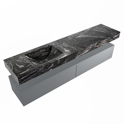 Mondiaz ALAN-DLUX Ensemble de meuble - 200cm - meuble Plata mat - 2 tiroirs - Lavabo Cloud Lava suspendu - vasque Gauche - 1 trou de robinet SW808484