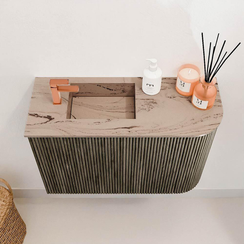 Mondiaz JOYA-DLUX 61.6cm toiletmeubel - ronding rechts kleur Shadow - Wastafel FAYE positie Links 1 kraangat kleur Arena. SW1426250