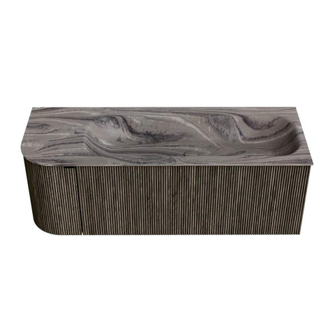 MONDIAZ KURVE-DLUX Meuble de salle de bains 125cm arrondi à gauche couleur Shadow avec 1 tiroir et 1 porte. Lavabo BIG MEDIUM à droite sans trou de robinet Sombra. SW1433757