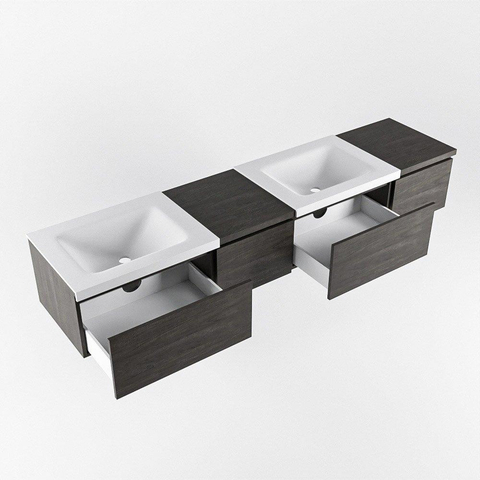 MONDIAZ BUKLA 200cm ensemble de meuble avec module 40 gauche couleur Marron Foncé avec 4 tiroirs. Lavabo CLOUD double 0 trou de robinet couleur Talc. SW1382161