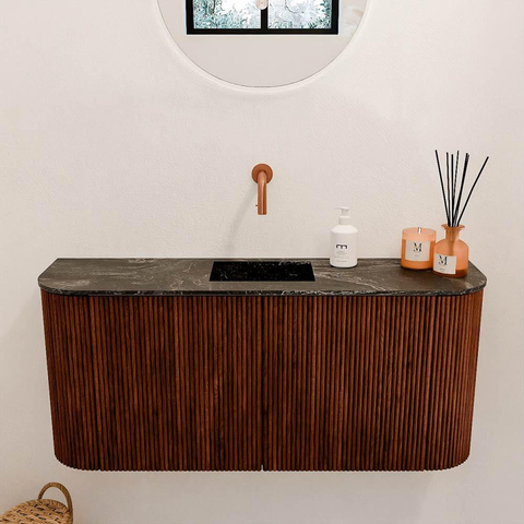 Mondiaz JOYA-DLUX Meuble de salle de bains 93,2cm - arrondis gauche et droite couleur Ruby - Vasque FAYE position Milieu Sans trou de robinet couleur Lava SW1423674