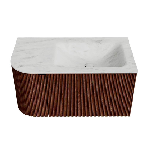 Mondiaz KURVE-DLUX Badkamermeubelset - 85x46x40cm - 1 lade - 1 deur - wastafel solid surface - rechts - 1 kraangat - Ruby SW1415720