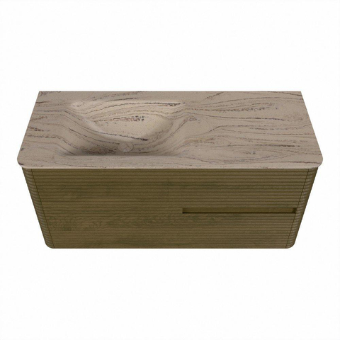 Mondiaz CIRO-DLUX Badkamermeubelset - 110x45x50cm - Solid surface wastafel Arena - 1 wasbak Links - 1 kraangat - 2 lades - Dusk SW1533092