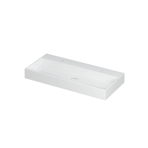 INK United lavabo 100x45x11cm 2 trous de robinetterie en céramique blanc brillant avec trop-plein dissimulé et bonde clic-clac en couleur SW207336