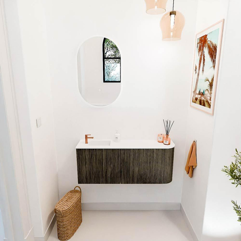 Mondiaz JOYA 101.6cm toiletmeubel - ronding rechts kleur Shadow - Wastafel FAYE positie Links 1 kraangat kleur Talc. SW1421511