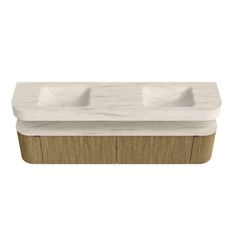 MONDIAZ THOR-DLUX Meuble de salle de bains - 200cm - arrondi gauche + droite - couleur Dusk - 2 tiroirs - 2 portes - Vasque suspendue CLOUD Double sans trou de robinet - couleur Meli SW1467108