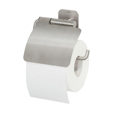 Tiger Colar Toiletrolhouder - met klep - zelfklevend - geborsteld RVS SW106812