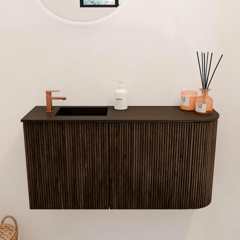 Mondiaz JOYA 81.6cm toiletmeubel - ronding rechts kleur Walnut - Wastafel FAYE positie Links 1 kraangat kleur Urban. SW1421376