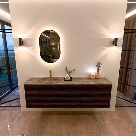 Mondiaz CIRO-DLUX Meuble de salle de bains - 170x45x50cm - Plan vasque Solid surface Oza - 1 vasque à gauche - 1 trou pour robinet - 4 tiroirs - Noyer SW1530705