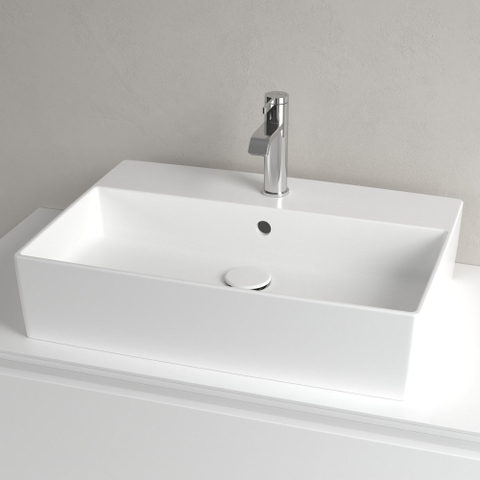 Villeroy & Boch memento 2.0 opzetwastafel - 60x42cm - met 1 kraangat - met overloop CeramicPlus - Stone White (mat wit) SW209587