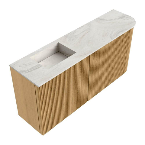 Mondiaz JOYA-DLUX 91.6cm toiletmeubel - ronding rechts kleur Oak - Wastafel FAYE positie Links Zonder kraangat kleur Ostra. SW1422268