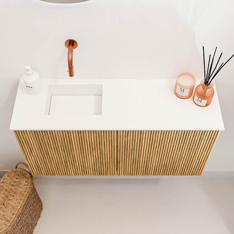 Mondiaz JOYA 80cm toiletmeubel - kleur Oak - Wastafel FAYE positie Links Zonder kraangat kleur Talc. SW1421116
