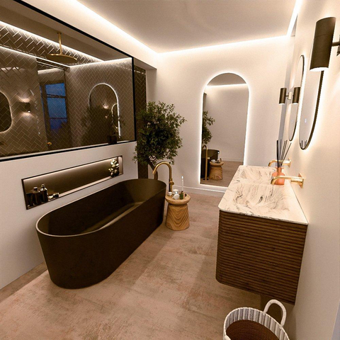 Mondiaz CIRO-DLUX Meuble de salle de bains set - 140x45x50cm - Vasque solid surface Glace - 2 bassins Double - sans perçage pour robinet - 4 tiroirs - Dusk SW1532985
