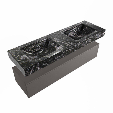 Mondiaz ALAN-DLUX Ensemble de meuble - 150cm - meuble Dark grey mat - 1 tiroir - Lavabo Cloud Lava suspendu - vasque Gauche et droite - 0 trous de robinet SW807882