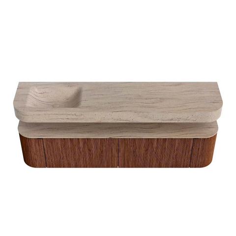 MONDIAZ THOR-DLUX Meuble de salle de bains 190cm arrondi gauche + droite couleur Ruby avec 2 tiroirs et 2 portes. Vasque suspendue CLOUD Gauche sans trou de robinet couleur Saba. SW1466683
