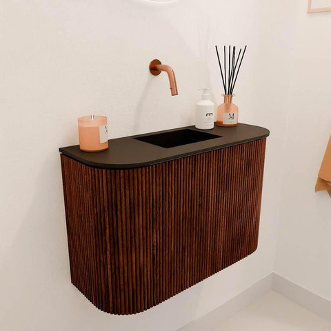 Mondiaz JOYA 63.2cm meuble de salle de bains - arrondi gauche et droite couleur Ruby - Vasque FAYE position Milieu Sans trou de robinet couleur Urban SW1421864