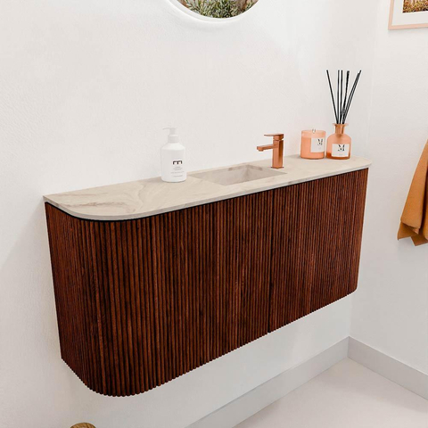Mondiaz JOYA-DLUX 93.2cm toiletmeubel - ronding links en rechts kleur Ruby - Wastafel FAYE positie Midden 1 kraangat kleur Frappe. SW1423501