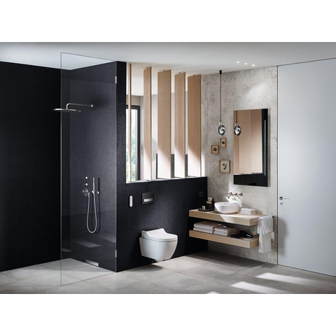 Geberit AquaClean Tuma Comfort Douchewc zwart glas decorplaat - met zwarte wandbediening - wit glans SW809482