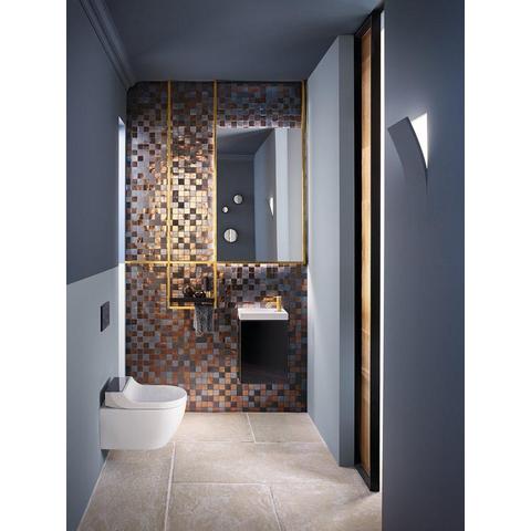 Geberit AquaClean Tuma Comfort Douchewc zwart glas decorplaat - met zwarte wandbediening - wit glans SW809482