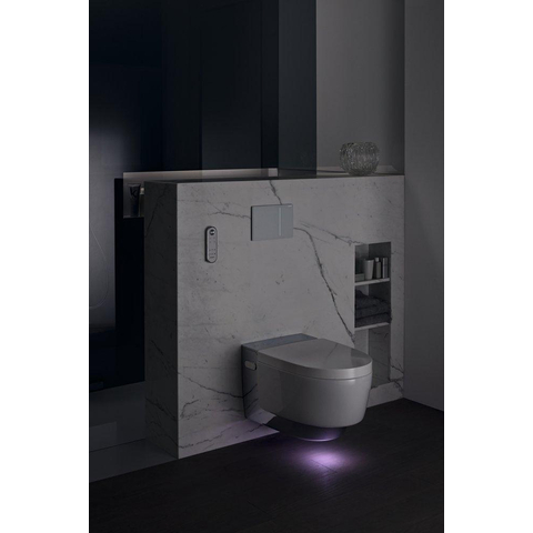 Geberit AquaClean Mera Comfort douche-wc – verwarmde zitting & föhn – met wandbediening – wit, designafdekking chroom SW1595397