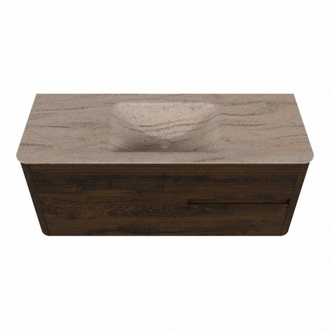 Mondiaz CIRO-DLUX Badkamermeubelset - 120x45x50cm - Solid surface wastafel Saba - 1 wasbak Midden - 1 kraangat - 2 lades - Walnut SW1530708