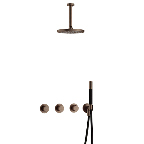 Hotbath Cobber IBS70 Regendoucheset - inbouw - 15cm plafondarm - 20cm ronde hoofddouche - staafhanddouche - messing verouderd koper (goud) SW677591