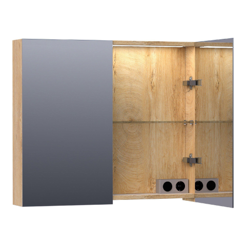 BRAUER Impress Deluxe armoire de toilette - 80x70x15cm - éclairage interne et externe - 2 portes miroir double face - Forest Tan SW371815