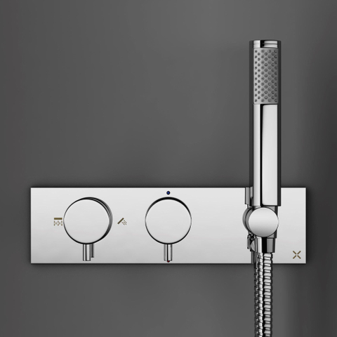 Crosswater MPRO Inbouwbadkraan - 27.5x12cm - thermostatisch - met handdoucheset - met uitloop - 16cm - hoogglans chroom SW108531