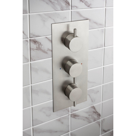 Robinet de douche thermostatique encastré Crosswater MPRO vertical 2 robinets d'arrêt en inox brossé SW104211