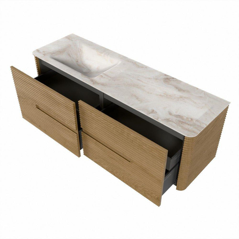 Mondiaz CIRO-DLUX Ensemble de meubles de salle de bains - 150x45x50cm - Vasque solid surface Frappe - 1 lavabo à gauche - 1 trou de robinet - 4 tiroirs - Chêne SW1530875