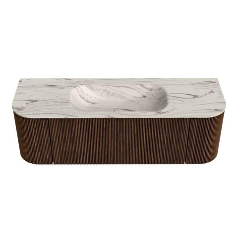 MONDIAZ KURVE-DLUX Meuble de salle de bains 140cm arrondi Gauche + Droite couleur Walnut avec 1 tiroir et 2 portes. Lavabo BIG SMALL Milieu sans trou de robinet Nata. SW1432182
