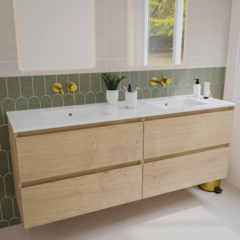 Saniclass Holz Atelier Meuble sous lavabo de salle de bains - 160x45x60cm - 4 tiroirs - Chêne naturel SW1420813