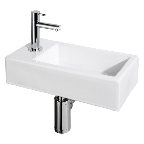 Differnz Helios fonteinset – 37.5x18.5x9.5 cm – keramiek wit – kraangat links – rechte chromen kraan SW209752