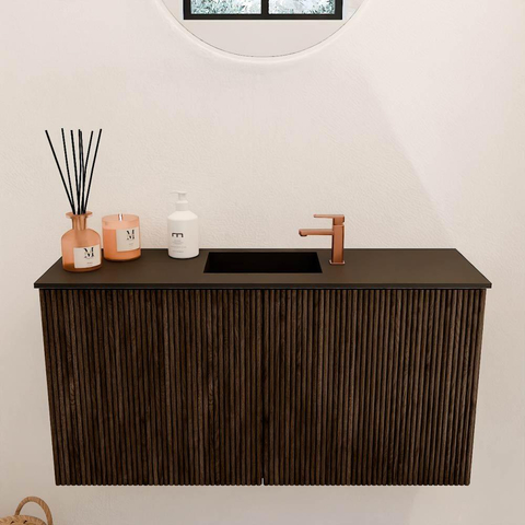 Mondiaz JOYA 80cm meuble de salle de bains - couleur Walnut - Vasque FAYE position Milieu 1 trou de robinet couleur Urban. SW1421325