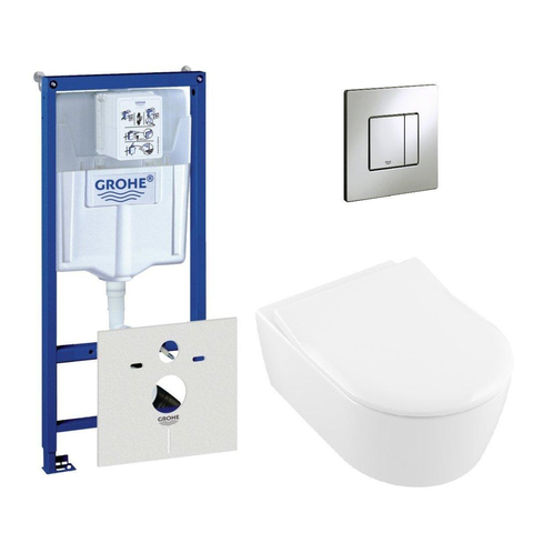 Villeroy & Boch Avento Closet inclusief inbouwreservoir en bedieningsplaat verticaal/horizontaal - mat chroom (wit) SW213510