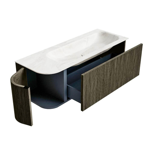 Mondiaz KURVE-DLUX Ensemble de meubles de salle de bains - 125x46x40cm - 1 tiroir - 1 porte - lavabo solid surface - droit - sans trou de robinet - Shadow SW1414456