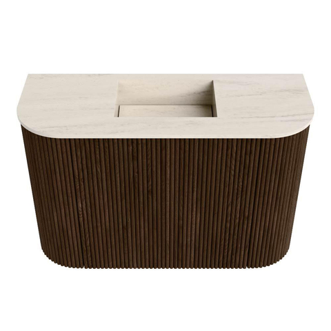 Mondiaz JOYA-DLUX 63.2cm toiletmeubel - ronding links en rechts kleur Walnut - Wastafel FAYE positie Midden Zonder kraangat kleur Meli. SW1424450