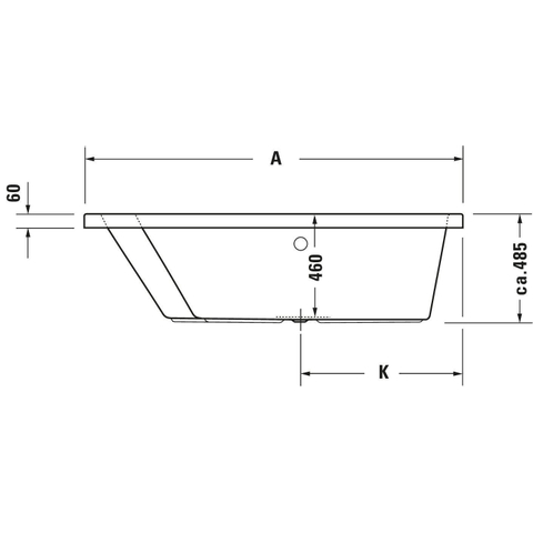 Duravit Paiova Kunststof bad acryl afgeschuind links - 170x130x46cm - zonder poten - glans wit 0297535