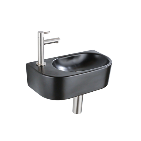 QeramiQ Fuente fonteinset – halfrond – 40x21.5x12 cm – kraangat links – kraan geborsteld RVS SW1232813