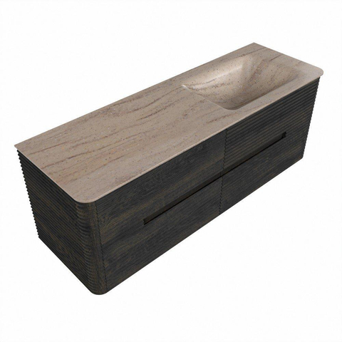 Mondiaz CIRO-DLUX Badkamermeubelset - 140x45x50cm - Solid surface wastafel Saba - 1 wasbak Rechts - zonder kraangaten - 4 lades - Shadow SW1532707
