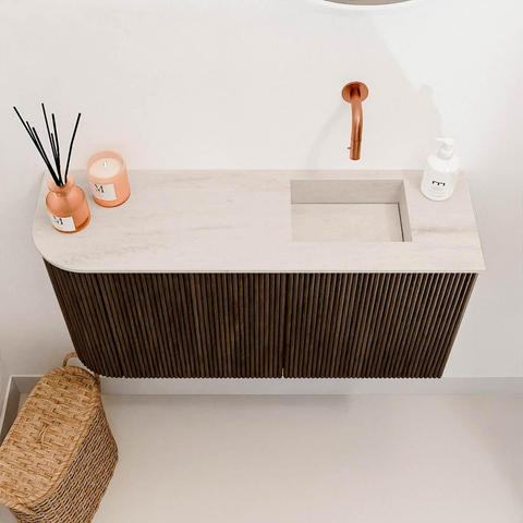 Mondiaz JOYA-DLUX 81.6cm toiletmeubel - ronding links kleur Walnut - Wastafel FAYE positie Rechts Zonder kraangat kleur Meli. SW1424446