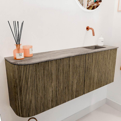 Mondiaz JOYA-DLUX 111.6cm meuble de salle de bains - arrondi gauche couleur Dusk - Vasque FAYE position Droite Sans trou de robinet couleur Oza. SW1426027